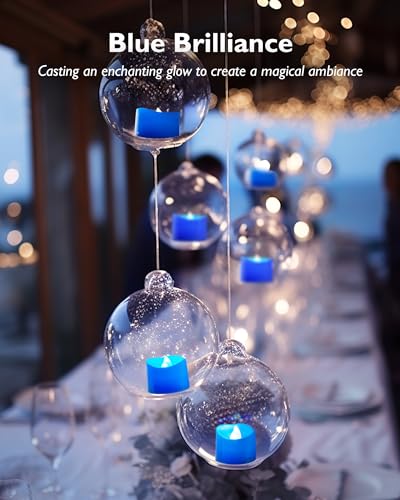 Homemory Blue Tea Lights Candles Battery Operated, 200+Hour Flameless Flickering Fake Electric LED Colored Tealights Candles for Wedding Table Decor, Theme Party, Aniversary, Proposal, 24-Pack - color: Blue, size: Pack of 24
