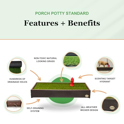 Porch Potty Artificial Grass Potty Pads Without Sprinklers - Standard Size 26x50x7 Reusable Potty Training Pad - Washable Pee Pad for Dogs - Instant Drainage - Quick Absorb - 4x2 Feet Grass Area - size: Standard