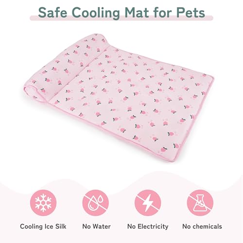 PUMYPOREITY Cooling Dog Bed, Pet Cooling Mat with Pillow, Ice Silk Cooling Dog Blanket, Self Cooling Pad for Cat,Dog, Washable Summer Pet Mat for Kennel, Crates, Sofa, Floor, Pink, L - color: Pink, size: Large