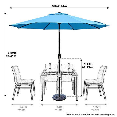 ABBLE Outdoor Patio Umbrella 9 Ft Stripe with Crank and Tilt, Weather Resistant, UV Protective Umbrella, Durable, 8 Sturdy Steel Ribs, Market Outdoor Table Umbrella - Aqua - color: Aqua