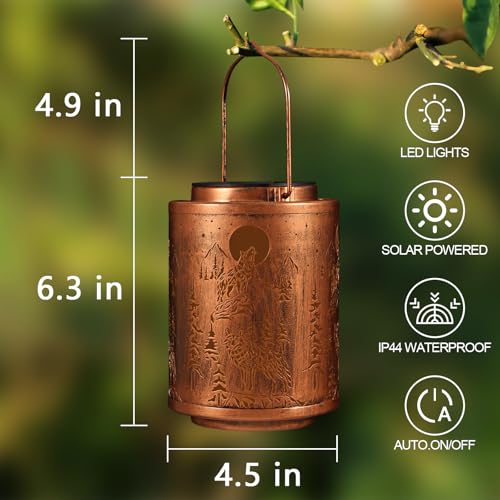 Solar Lanterns Garden Decor Birthday Gifts for Women Mon Grandma Metal Hanging Solar Lights Waterproof Outdoor Decoration for Outside LED Lanterns for Yard Patio Lawn Pathway(Wolf) - style: Wolf