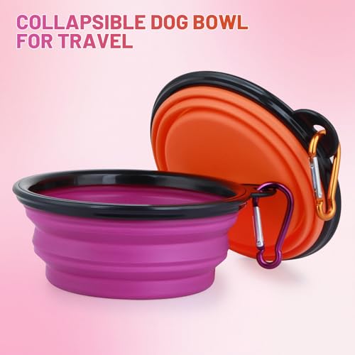 Dog Bowl Pet Collapsible Bowls, 2 Pack Collapsible Dog Water Bowls for Cats Dogs, Portable Pet Feeding Watering Dish for Walking Parking Traveling with 2 Carabiners (Small, Orange+Purple) - color: Orange+Purple, size: Small