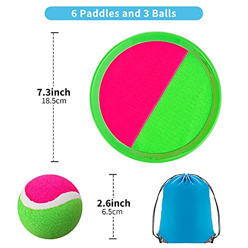 Outside Toys for Kids Ages 4-8 - Toss and Catch Ball Set, Kids Outdoor Games Yard Games for Kids and Adults with 6 Paddles and 3 Balls Toys for 3 4 5 6 7 8 Year Old Boys Girls Birthday - color: Green