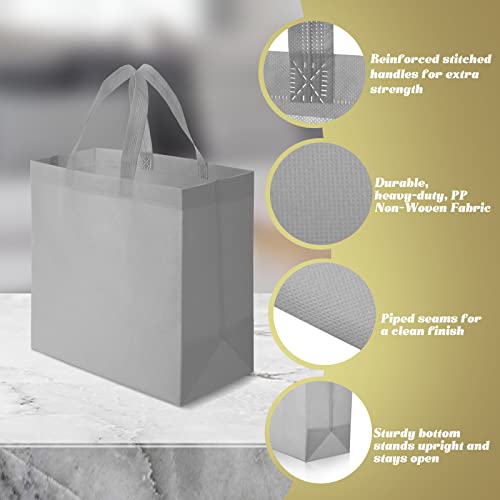 Reginary 100 PCS Reusable Totes Bags - Non Woven Grocery Handle Bags for Shop Events & Retail Store(Gray) - color: Gray