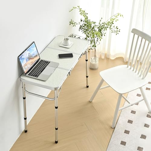 Folding Camping Table, 35''L x16''W Camp Aluminum Table with Adjustable Height Legs, Indoor Outdoor Lightweight Portable Folding Dining Table for Camp Picnic Beach Cooking 3Ft（3 Heights 10"/20"/27"） - color: Silver & Sage Gray, size: 35.4"L x 16"W x 27.48
