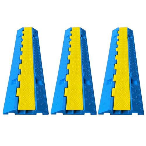 Bright Blue Rubber Cable Protector Ramp Cord Hose Wire Ramp 2 Channel Driveway Cable Protector Sidewalk Hose Cover Heavy Duty 11000lbs Capacity Traffic Speed Bumpes Indoor Outdoor