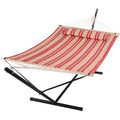 SUNCREAT Outdoor Hammock with Stand, Two Person Quilted Fabric Hammock Swing with 12ft Steel Stand, Red Stripes - color: Red&brown, size: 12 ft Stand