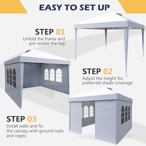 EROMMY 10x10 Heavy Duty Pop Up Canopy Tent with 4 Removable Sidewalls, Waterproof UV50+ Gazebo with Mosquito Netting, Easy Setup Instant Shelter for Backyard, Party, Wedding & Commercial Use, White - color: White, size: 10’x 10’