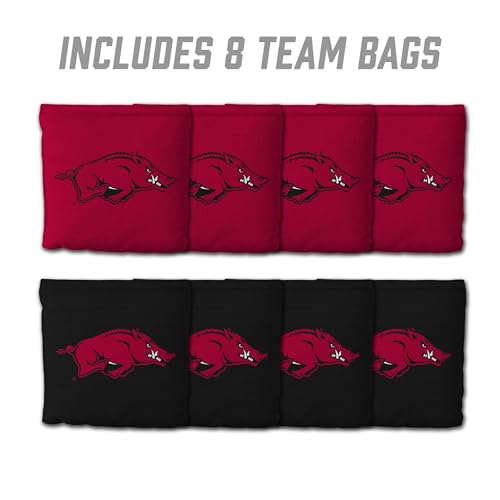 YouTheFan Officially-Licensed NCAA Set of 8 Cornhole Bags - All Weather Dual Sided Slide & Stop - Regulation Size with Carry case - color: Arkansas Razorbacks