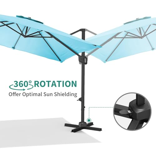 9ft Outdoor Patio Umbrella Heavy Duty 8 Ribs, Waterproof UV Protection Sun Shade with Crank Lift & Push Button Tilt, Outdoor Umbrella for Deck, Pool, Garden, Backyard, Lawn - color: Turquoise Blue&Square, size: 10FT Roman