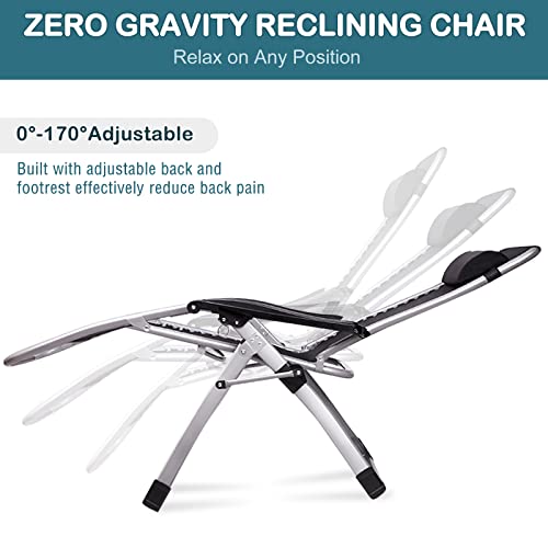 NAIZEA Padded Zero Gravity Chair, Folding Outdoor Lounge Chairs, Adjustable Reclining Camping Chairs with Cup Holder, Ergonomic Patio Lawn Chair for Balcony Beach Deck Yard - color: Ash Gray, style: Zero Gravity Chair 2 Pack