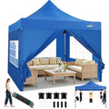 COBIZI 10x10 Heavy Duty Pop Up Canopy Tent with 4 Sidewalls Thicken Frame, Commercial Easy Up Outdoor Wedding Party Tents, All Season Waterproof Windproof with Stakes Sandbags Ropes Roller Bag, Blue - color: Blue, size: 10x10