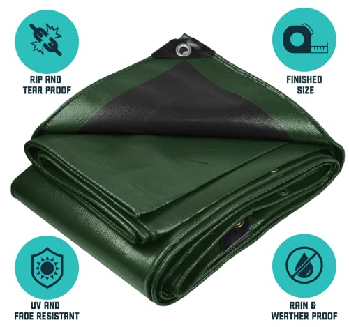 Core Tarps Extra Heavy Duty 16 Mil Tarp Cover, Waterproof, UV Resistant, Rip and Tear Proof, Poly Tarpaulin with Reinforced Edges for Roof, Patio, Pool, Boat (Green/Black 6′ X 8′) - color: Green/Black-16 Mil, size: 6′ X 8′