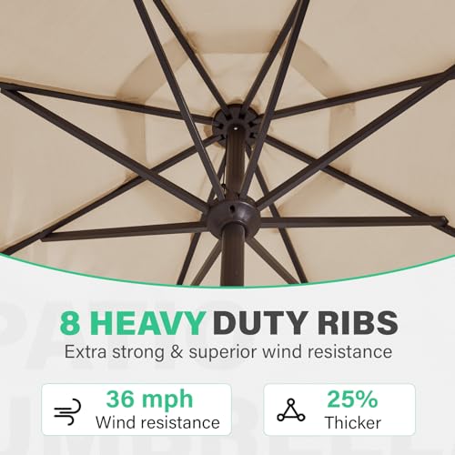 JEAREY 9 FT Patio Umbrella Outdoor, Table Umbrellas Market Umbrella w/Push Button Tilt/Crank, 8 Sturdy Ribs(Beige) - color: Beige