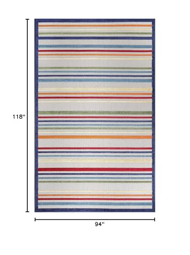 Superior Indoor Outdoor Area Rug, Perfect for Patio, Bedroom, Kitchen, Laundry Room, Entryway, Office, Playroom, Carpet Cover, Modern Casual Stripe Geometric, Eastyn Collection, 7' 10" x 9' 10", Cream - color: East - Cream, size: 7'10" x 9'10" (Rectangula