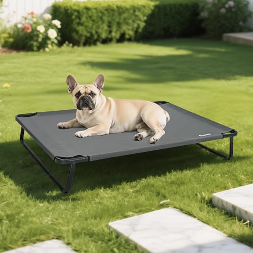 ABCPET Cooling Elevated Dog Bed, Raised Outdoor Dog Bed Waterproof Pet Beds Cots Stable and Easy Assembly, with 1.2mm Thick Iron Frame, Breathable, Ultra-Sturdy，Grey,32 * 25.2 * 7.1 - size: 32.0"L x 25.2"W x 7"T