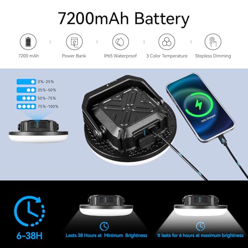 VAVOFO 30W 3000LM LED Camping Lantern Rechargeable, 3 Lighting Modes, 7200mAh Camping Lights ,IP65 Waterproof Flashlight , Portable Tent Light with Magnetic Base for Emergencies, Power Outages(Black) - size: 30W(Black)