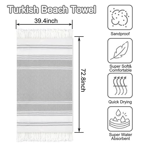 Beach Towel 2 Pack,Sand Free Beach Towels Oversized 39 x 72,Turkish Beach Towel Quick Dry,Lightweight Pool Towels for Adults Diamond Travel Towel,Cool Beach Essentials - color: 2 Pack Diamond Light Grey