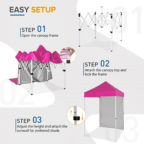 EAGLE PEAK Pop up Canopy 5x5, Outdoor Portable Canopy Tent with One Removable Sunwall, Carry Bag Included, Pink - color: Pink