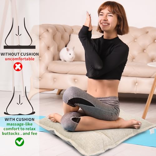 SINSOSSO Large Floor Pillow 22", Thickened Bite-Size Memory Foam Square Non-Slip Cushion for Office Back Support/Indoor Yoga/Chair Seat, Fashionable Color-Blocked Fabric & Washable, Beige, 1 PCS - color: Beige