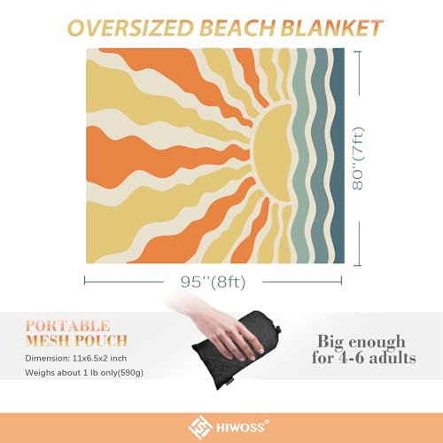 Beach Blanket Waterproof Sandproof Oversized 95”x 80”,Sand Free Beach Mat with Corner Pockets,Portable Mesh Bag for Beach Festival,Picnic,Travel and Outdoor Camping (Sunriseatsea) - color: Sunriseatsea