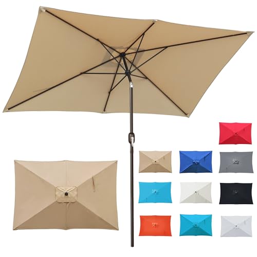 Blissun Rectangular Patio Umbrella, Table Market Umbrella with Tilt and Crank, Outdoor Umbrella for Garden, Deck, Backyard, Pool and Beach - color: Tan, size: 6.5 x 10 FT