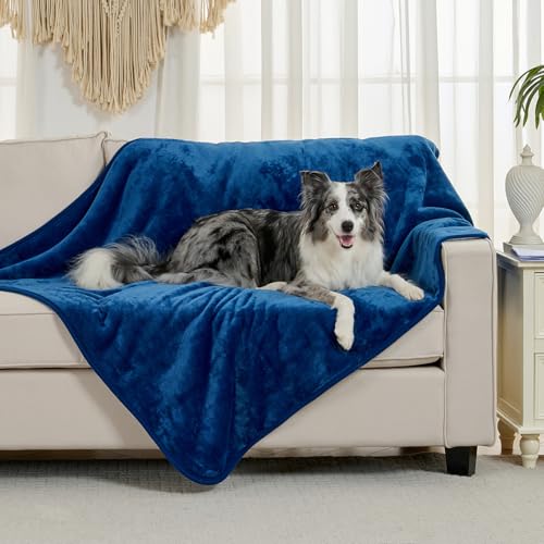 Waterproof Blanket for Bed Couch Sofa, Soft Liquid Pee Proof Pet Blanket for Dog Puppy Cat, Reversible Sherpa Fleece Furniture Protector (Navy Blue, 50x60 inches) - color: Navy Blue, size: 50x60 inches