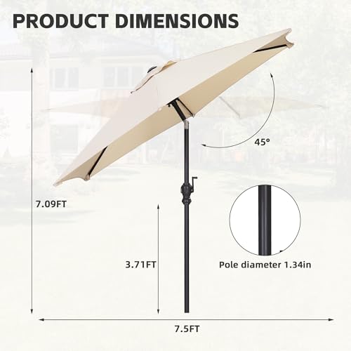 7.5 FT Patio Umbrella(Styles Featuring Tassels, LED Lights, or Bases Available), Stylish, Modern & Adjustable, with Effortless Crank Operation for Your Garden, Beach, Deck, Backyard & Pool - color: Khaki, size: No Base