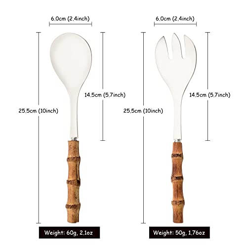 Serving Spoon and Fork Set, 304 Stainless Steel Serving Utensils with Natural Bamboo Handle, 10" Long Handle Serving Set for Kitchen Party Buffet, 4 Pieces / 2 of Each - color: 4-Piece Serving Utensils