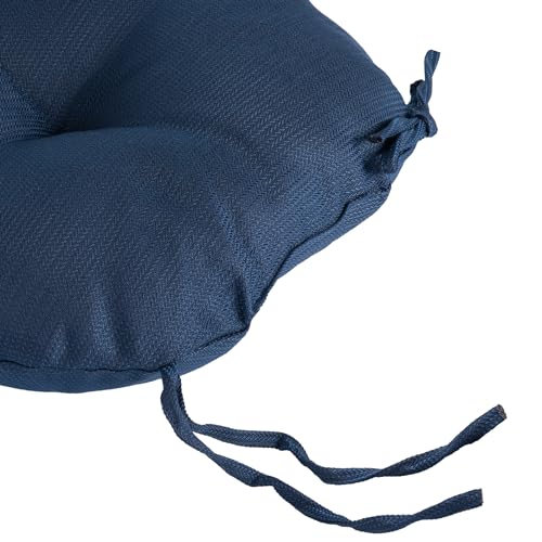 Magpie Fabrics Outdoor 15"x15"x4" Round Bistro Seat Cushions with Ties Set of 2, Tufted Waterproof Patio Floor Chair Pads for Home Garden Balcony Kitchen Office Porch, Navy - color: Blue Navy
