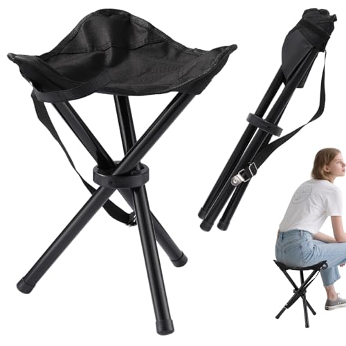 Travel Folding Camping Stool, 14.6 inches Lightweight Outdoor Tripod Chair and Maximum weight 210 lbs Portable Party Chair Fishing Chairs Seat for Camp Hiking Beach Garden and Painting (Black) - color: Black
