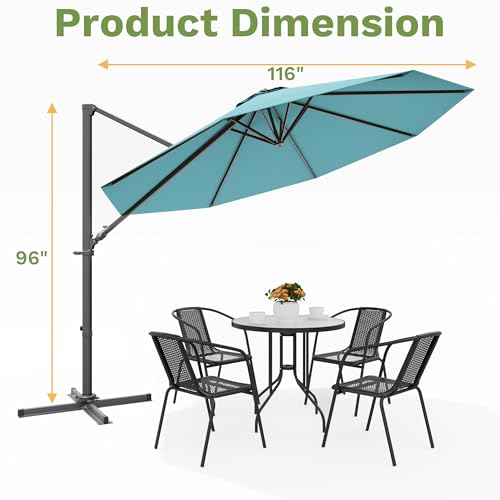 Patiowell 10 FT Patio Umbrella, Outdoor Cantilever Umbrella with 360 Degree Rotation & 5 Adjustable Tilt, Large Hanging Offset Round Sun Umbrella with Frame for Backyard Garden Poolside, Sky Blue - color: Sky Blue, size: 10 FT