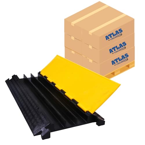 Kable Kontrol Atlas Cable Protector Wire Ramp - 3 Channel Bulk Wholesale Pallet - 10 Pcs - 35” Long Black & Yellow - 24000 Lbs Load Capacity - Rubber Speed Bump Wire Protector Cord Cover - CP9973 - size: 3 Channel - 10 Units