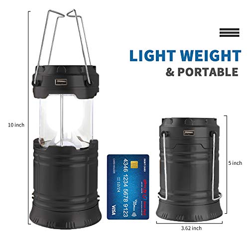 Censinda LED Camping Lantern, Solar and Rechargeable Lantern Flashlight Collapsible and Portable Light for Daily/Camp/Hiking/Night Fishing/Emergency/Hurricanes/Storm(Black, 1 Pack) - style: Black