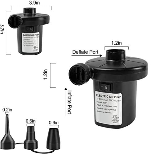 Electric Air Pump for Inflatables, Air Mattress Pump Inflator Deflator Pumps with 3 Nozzles Pool Air Pump for Float Inflatables(130W)