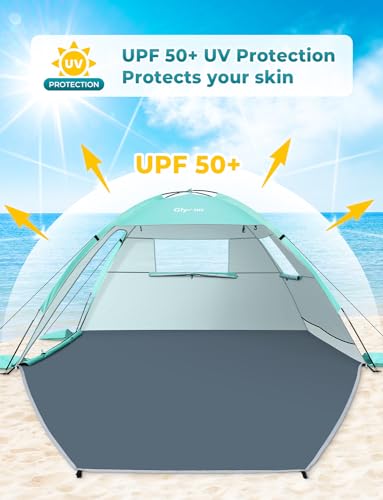 Glymnis Beach Tent Sun Shelter for 3 Person with UPF 50+ UV Protection, Lightweight & Easy Setup Beach Shade Canopy with Vent Windows & Zippered Door - Green - color: Green, size: 3 Person