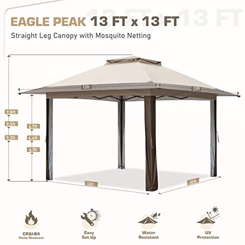 EAGLE PEAK 13x13 Pop Up Gazebo with Mesh Netting, Easy Up Screened Canopy for Patio and Backyard, Easy Set up Outdoor Gazebo (Beige/Brown) - color: Beige, size: 13x13 with netting