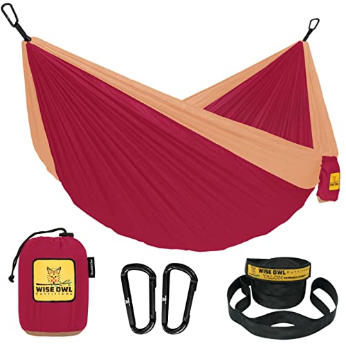 Wise Owl Outfitters Camping Hammock – 500lbs Portable Hammock with Tree Straps - Travel, Backpacking, Hiking, Outdoors Camping Gear - Single or Double - color: Magenta & Peach, size: Double