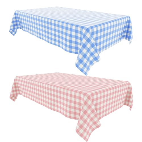 2 Pack Gender Reveal Table Cloths - 54 * 108 Inch Pink and Blue Gingham Tablecloths for Gender Reveal Party Decorations，Boy and Girl Baby Shower Decorations - color: Pink and Blue Gingham, size: 54" x 108" Rectangular (2 Pack)