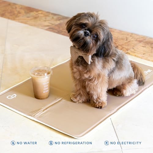 The Green Pet Shop Cool Pet Pad - Medium, Latte- Self-Cooling, Pressure Activated Mat for Dogs & Cats from 21-45 lbs - Non-Toxic Gel, No Water Needed - color: Latte, size: Medium