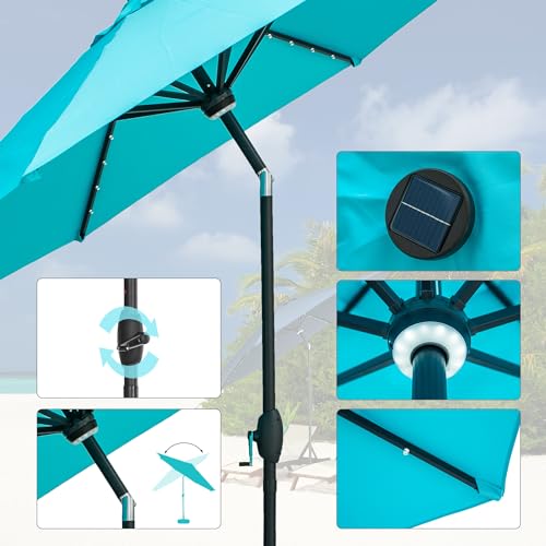 GDY 10Ft Patio Umbrella, Table Umbrella with 40 LED Lights, Outdoor Umbrellas for Patio, with Tilt and Crank, Center Light, for Garden, Deck, Backyard, Pool, and Beach. - color: Blue