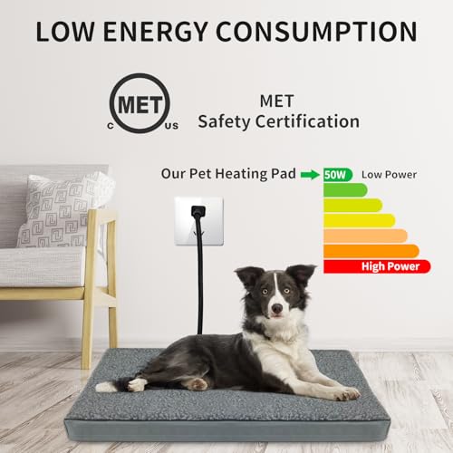 Heated Pet Beds for Indoor/Outdoor Cat & Dog Orthopedic Foam Warming Cat Beds Auto Temperature Control, Washable Cover with Waterproof Liner Thermo Kitty Electric Heating Bed - color: grey, size: 31"L x 19"W x 2"Th