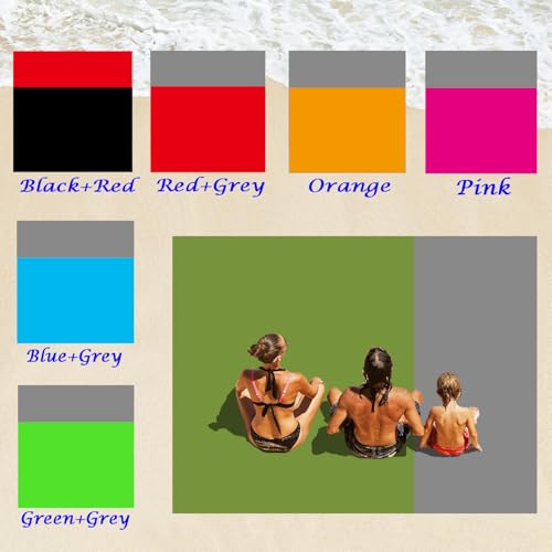 Outdoor Pocket Blanket Extra Large Beach Blanket Sandproof 82″x 78″for 4-6 Adults Compact Foldable Quick Drying Lightweight Picnic Blankets Waterproof with 4 Stakes & Bag (ArmyGreen+Grey) - color: Armygreen+grey