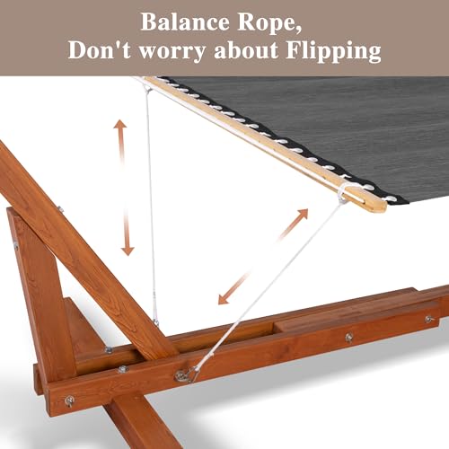 SUNCREAT Hammocks for Outside with Stand, Balance Ropes, Two Person Hammock for Poolside, Backyard, Garden, Patio, Dark Gray - color: Quick Dry-dark Gray