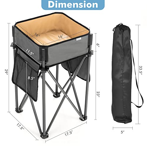 Goplus 2 PCS Folding Camping Tables, Portable Picnic Tables with Large Capacity Storage Sink, Side Pockets, Anti-Skid Feet, Lightweight Tables for Hiking, Fishing, BBQ, Beach (Black+Grey) - color: Black+grey
