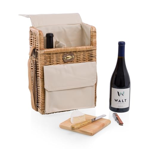 PICNIC TIME Corsica Wine and Cheese Picnic Basket, 2-Bottle Wine Tote Bag, Gift for Wine Lovers, (Beige Canvas) - size: 9.75 x 6.5 x 13.75, style: Corsica Wine & Cheese Picnic Basket, 2-Bottle Wine Carrier
