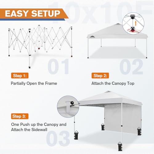 EAGLE PEAK Commercial Canopy 10x10 Pop Up Canopy Tent with 1 Sidewall, Easy Setup Heavy Duty Instant Event Shelter for Vendors & Markets, Outdoor Sun Shade, White - color: White, size: 10x10
