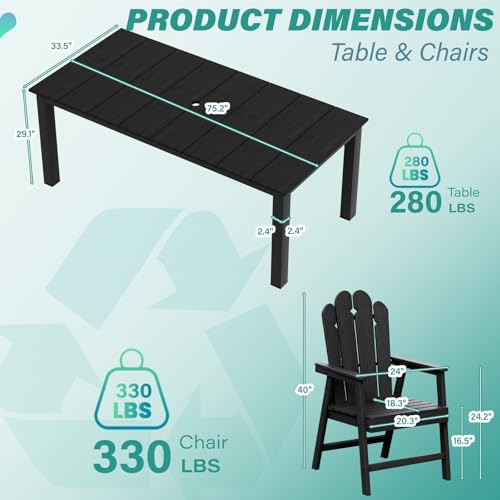 9-Piece Patio Dining Set, Outdoor Dining Set for 8, Large HDPE All-Weather Outdoor Furniture with 89.57” Umbrella Hole Table, 8 Armchairs, Black - color: Black, size: 8 Armchairs