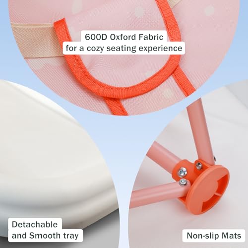 Tiny Marvels 3-in-1 Portable Baby Chair, Foldable Booster Seat with Removable Tray, Safety Harness & Carry Bag for Dining, Travel, Camping, Beach, 6M-3Y (Blush Petals) - color: Blush Petals