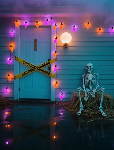 C9 Halloween String Lights Outdoor, 26.4Ft C9 Halloween Decorations with 50 LED Orange and Purple Lights, Extendable Hanging Plug in Christmas Night Lights for Party, Patio, Outside Yard, House Decor - color: Solid Orange Purple